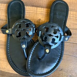 Tory Burch Black Leather Miller Thong Sandals